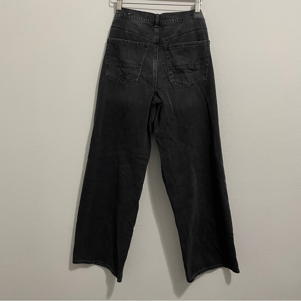 American Eagle Skater Jean High Rise Black Distressed Wide Leg Womens 6 - Picture 2 of 13